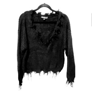 Black Frilled Sweater V Neck